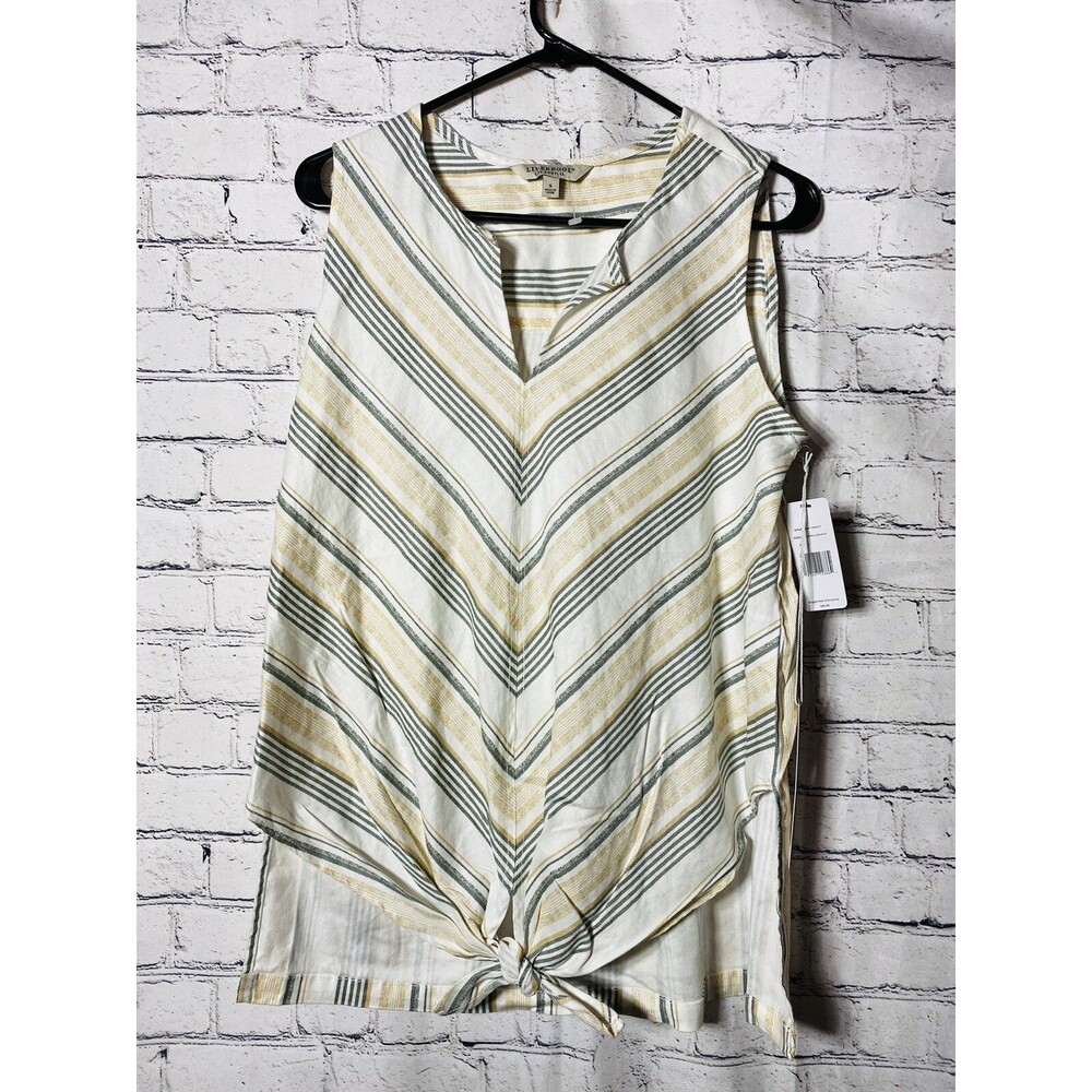 Liverpool Woman’s Sleeveless Tie Front Linen Blend Top Size Small